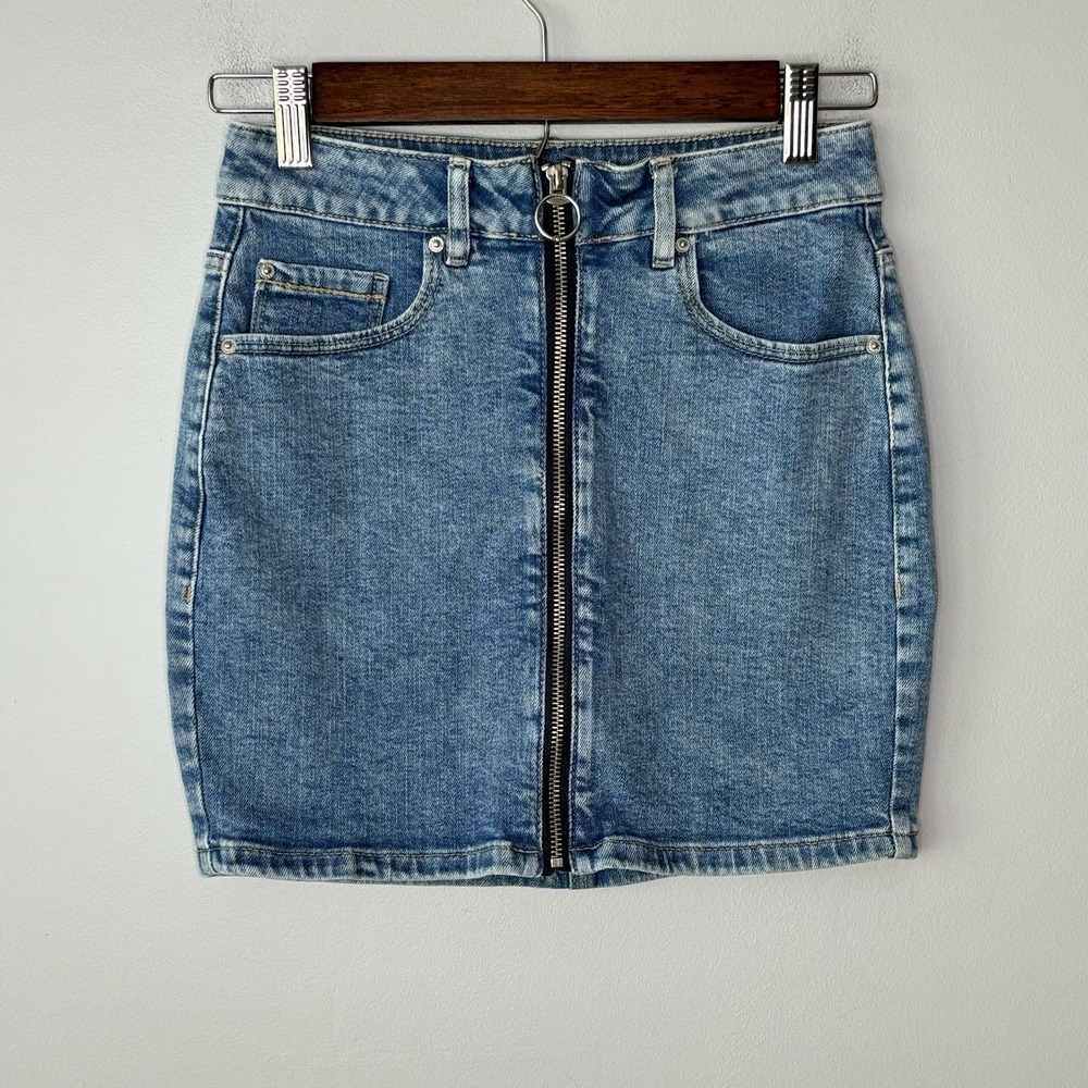 Garage‎ Denim Mini Skirt Small Y2K Mid Rise Micro Acid Wash Jean Retro Punk 90s